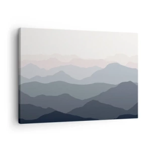 Quadro su tela - Stampe su Tela - Sottili strati di montagna in tonalità di grigio e blu - 70x50cm - Le onde dei monti - Decorazione murale moderna per soggiorno e camera da letto ARTTOR