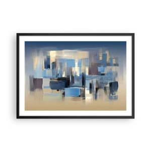 Poster in cornice nera - Forme geometriche nei toni del blu e del beige - 70x50cm - Struttura blu - Decorazione murale moderna per soggiorno e camera da letto ARTTOR