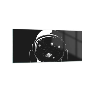 Quadro su vetro - Un casco da astronauta minimalista con vista sullo spazio - 120x50cm - Panorama niente male - Decorazione murale moderna per soggiorno e camera da letto ARTTOR