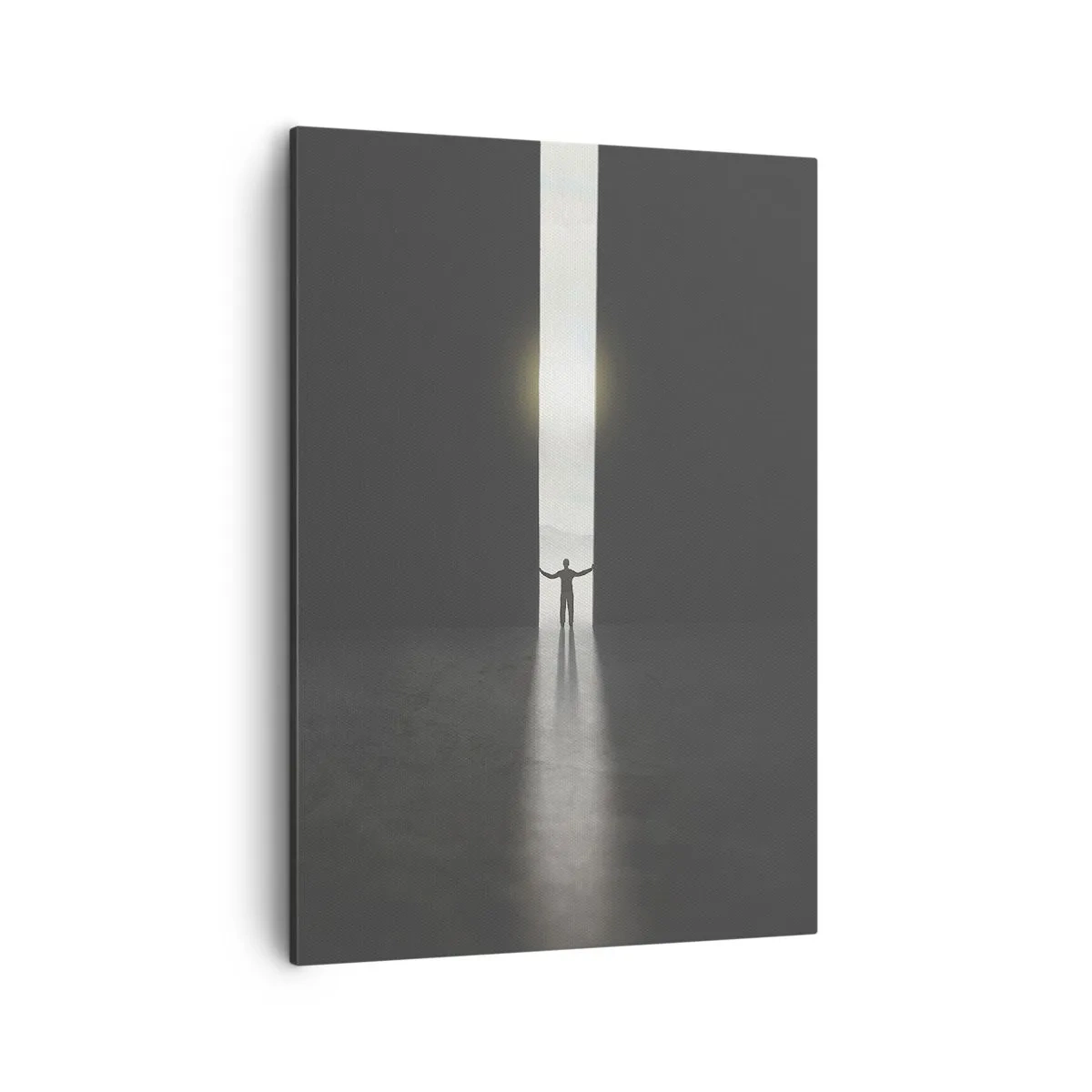 Quadro su tela - Stampe su Tela - Un uomo in piedi alla luce di una stretta fessura in uno spazio buio - 50x70cm - Un passo verso un chiaro futuro - Decorazione murale moderna per soggiorno e camera da letto ARTTOR