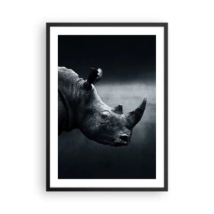Poster in cornice nera - Ritratto in bianco e nero di un rinoceronte su sfondo scuro - 50x70cm - Profilo destro - Decorazione murale moderna per soggiorno e camera da letto ARTTOR