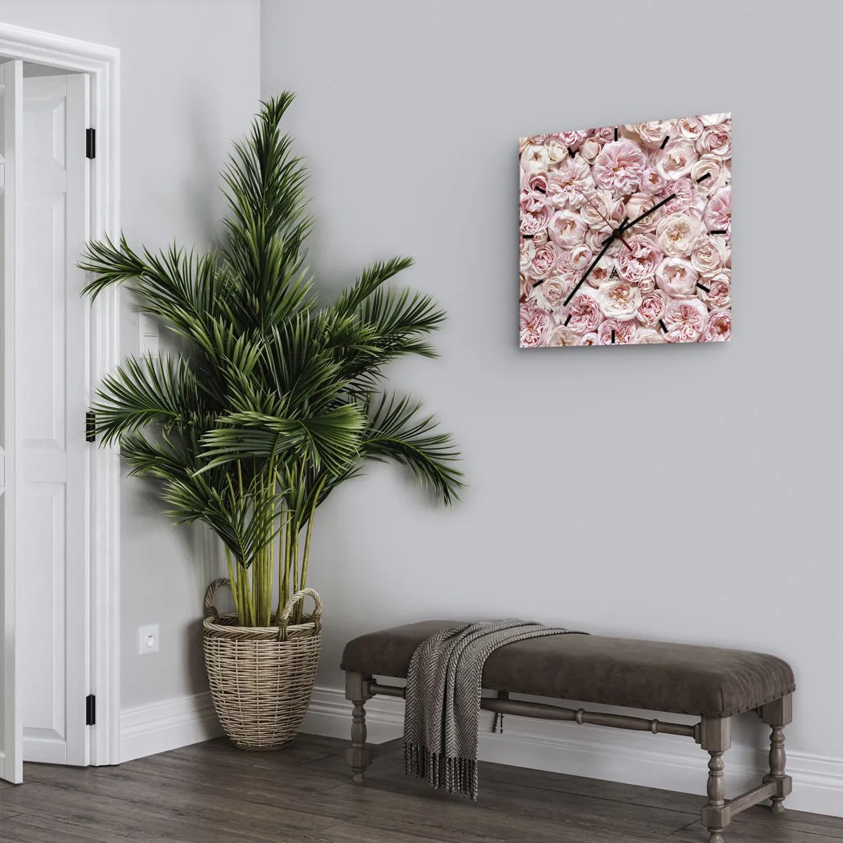 Orologio da parete - Orologio in Vetro - Delicate rose in tonalità di rosa su tutta la superficie - 30x30cm - Coperto di rose - Decorazione murale moderna per soggiorno e camera da letto ARTTOR