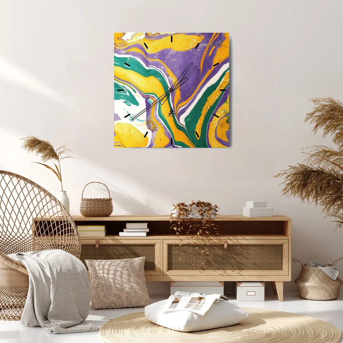 Orologio da parete - Orologio in Vetro - Onde di colore - 40x40 cm