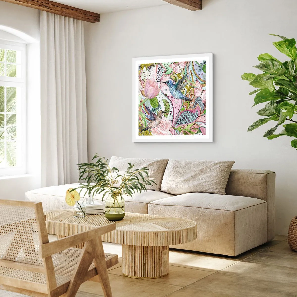Poster in cornice bianca - Intrecciate nei rami - 40x40 cm