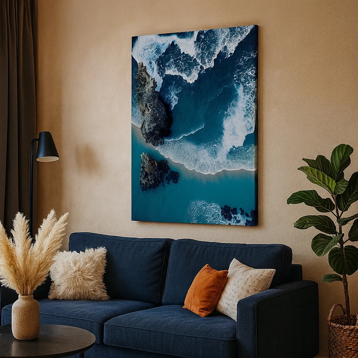 Quadro su tela - Stampe su Tela - Vista aerea delle onde che si infrangono sulla riva - 50x70cm - Avvolte dalle onde - Decorazione murale moderna per soggiorno e camera da letto ARTTOR