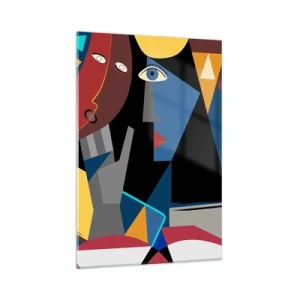 Quadro su vetro - Volti cubisti dai colori intensi - 70x100cm - Dialogo di cubisti - Decorazione murale moderna per soggiorno e camera da letto ARTTOR