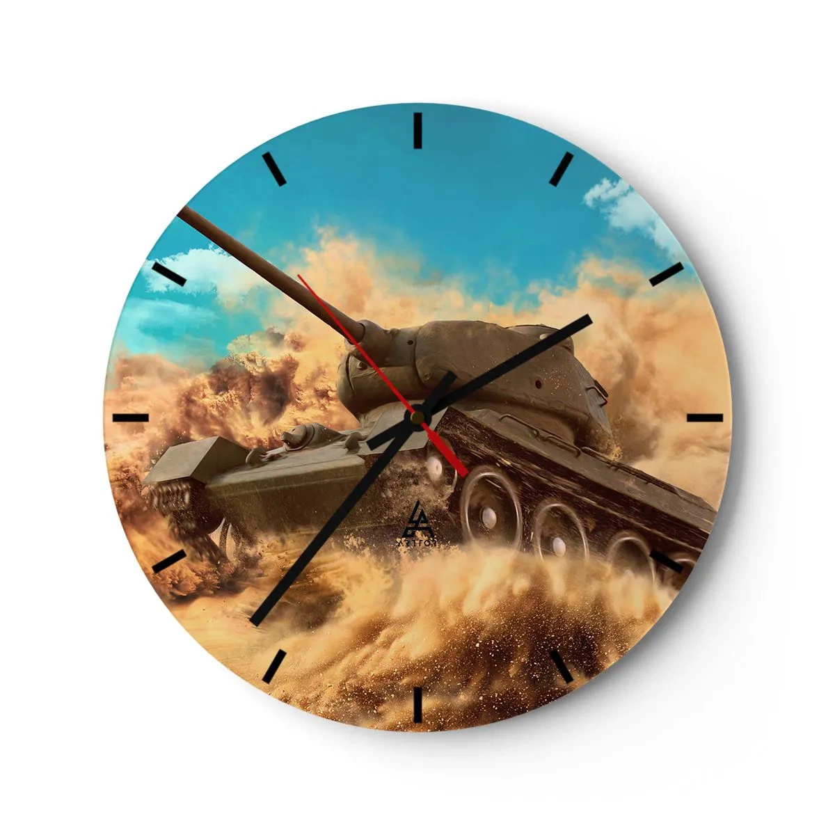 Orologio da parete - Orologio in Vetro - Scena dinamica di un carro armato che attraversa il deserto in azione - 30x30cm - Imbattibile - Decorazione murale moderna per soggiorno, cucina e camera da letto ARTTOR