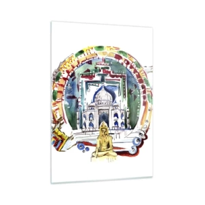 Quadro su vetro - Illustrazione colorata di monumenti indiani in stile acquerello - 50x70cm - L'equilibrio indiano del mondo - Decorazione murale moderna per soggiorno e camera da letto ARTTOR