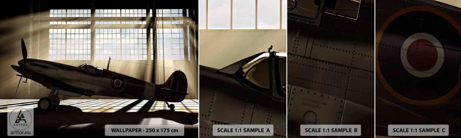 Campione di Fotomurale Adesivo Deluxe Sticker - Il riposo del guerriero - Aereo, Hangar dell'aviazione, Aereo - 100x30 cm