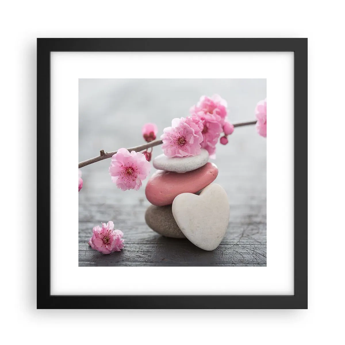 Poster in cornice nera - Serenità con fiori di ciliegio - 30x30 cm