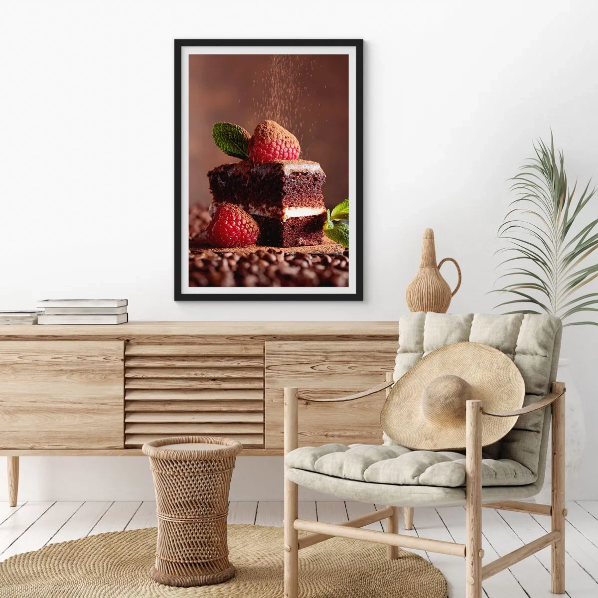 Poster in cornice nera - Torta al cioccolato con lamponi e granella di cacao - 50x70cm - La vita è dolce - Decorazione murale moderna per soggiorno e camera da letto ARTTOR