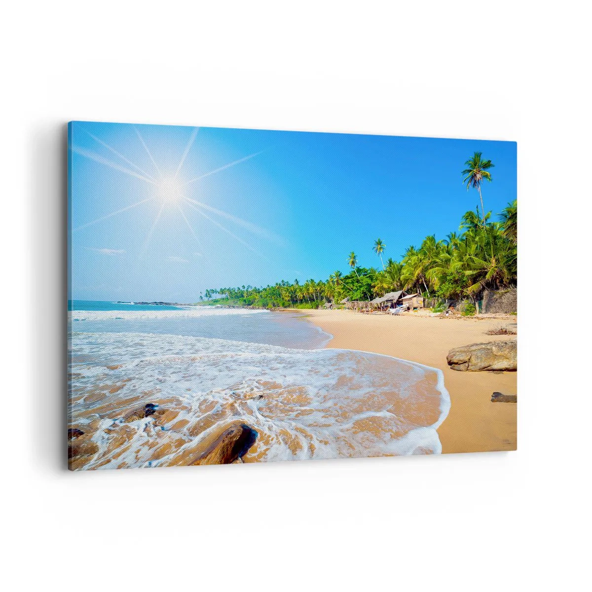 Quadro su tela - Stampe su Tela - Spiaggia tropicale con palme e cielo azzurro - 120x80cm - Un luogo esotico per te - Decorazione murale moderna per soggiorno e camera da letto ARTTOR