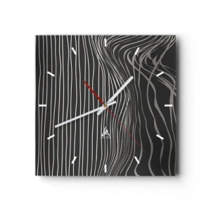 Orologio da parete - Orologio in Vetro - Linee bianche su sfondo grigio scuro in una disposizione astratta - 30x30cm - Ritmo e accento - Decorazione murale moderna per soggiorno e camera da letto ARTTOR