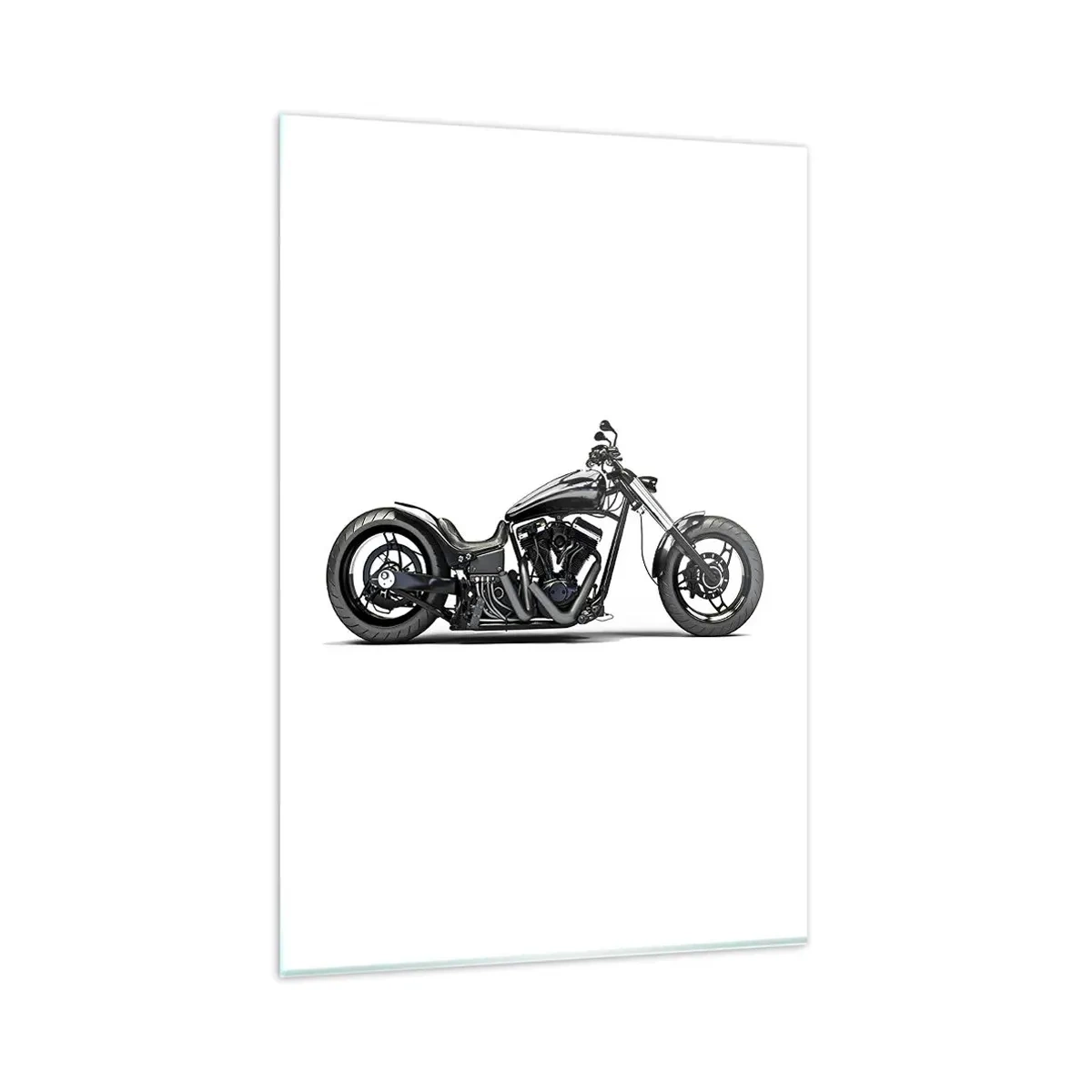 Quadro su vetro - Elegante motocicletta personalizzata nera su sfondo bianco - 80x120cm - Per chi ama la libertà - Decorazione murale moderna per soggiorno e camera da letto ARTTOR