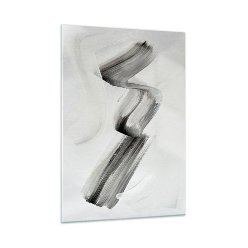 Quadro su vetro - Pennellata astratta grigia su sfondo chiaro - 50x70cm - Casualmente per divertimento - Decorazione murale moderna per soggiorno e camera da letto ARTTOR