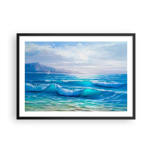 Poster in cornice nera - Un pittoresco paesaggio marino con onde e cielo azzurro - 70x50cm - Porta sollievo - Decorazione murale moderna per soggiorno e camera da letto ARTTOR