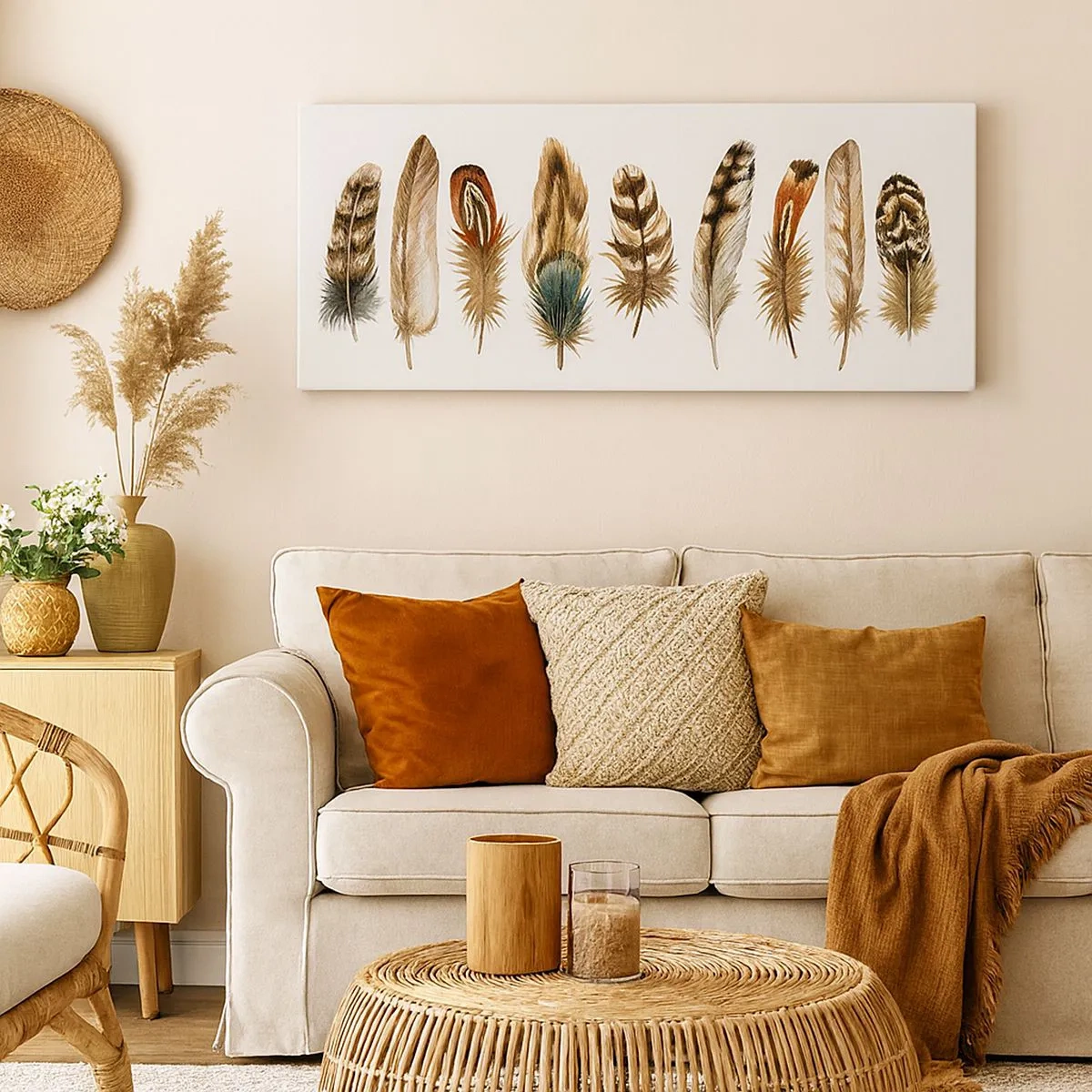 Quadro su tela - Stampe su Tela - Composizione di piume - 100x40 cm