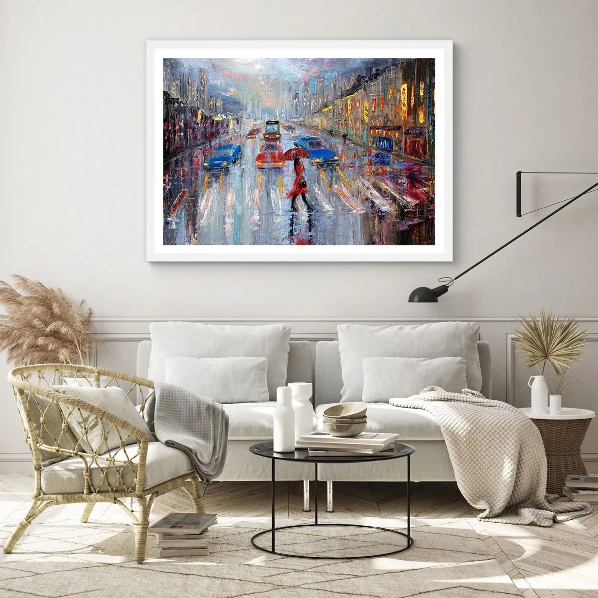 Poster in cornice bianca - Pomeriggio di pioggia in città - 70x50 cm