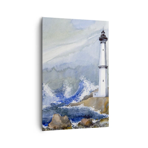 Quadro su tela - Stampe su Tela - Un faro su una costa rocciosa con mare agitato - 80x120cm - Contro il buio e le burrasche - Decorazione murale moderna per soggiorno e camera da letto ARTTOR