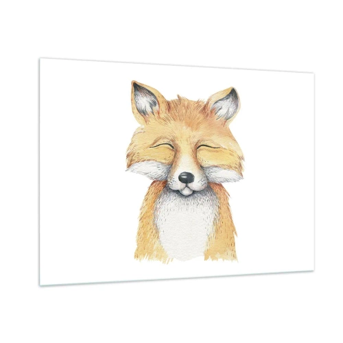 Quadro su vetro - Una simpatica volpe con gli occhi chiusi su uno sfondo bianco - 100x70cm - Umore da volpe - Decorazione murale moderna per soggiorno e camera da letto ARTTOR