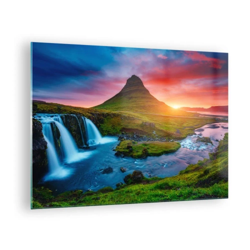 Quadro su vetro - Islanda - fuoco e acqua - 70x50cm - Islanda: acqua e fuoco - Decorazione murale moderna per soggiorno e camera da letto ARTTOR