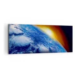 Quadro su tela - Stampe su Tela - Vista della Terra dallo spazio al tramonto - 120x50cm - L'alba sul pianeta azzurro - Decorazione murale moderna per soggiorno e camera da letto ARTTOR