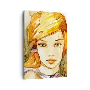Quadro su tela - Stampe su Tela - Ritratto di donna dai colori acquerellati con sguardo intenso - 50x70cm - Sguardo di smeraldo, che calma l'ira - Decorazione murale moderna per soggiorno e camera da letto ARTTOR