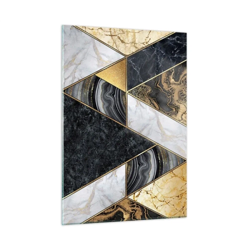 Quadro su vetro - Motivo geometrico di triangoli di marmo e oro - 50x70cm - Pietra su pietra - Decorazione murale moderna per soggiorno e camera da letto ARTTOR