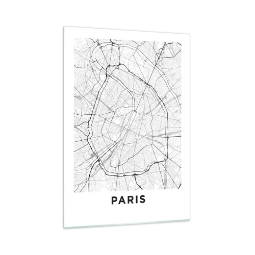 Quadro su vetro - Mappa della città in bianco e nero con griglia stradale e arterie circolari - 50x70cm - Il fiore di Parigi - Decorazione murale moderna per soggiorno e camera da letto ARTTOR