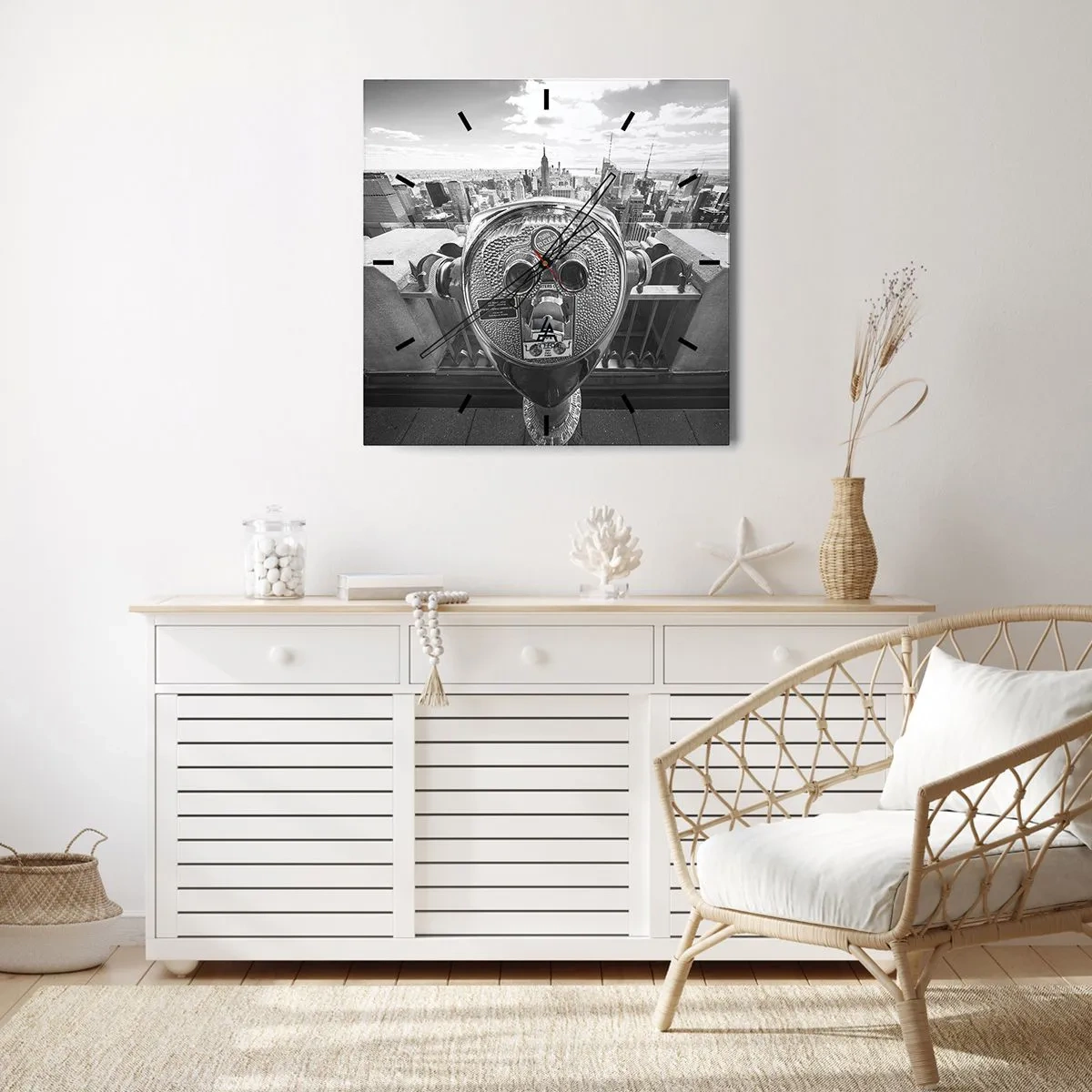 Orologio da parete - Orologio in Vetro - Vista monocromatica attraverso il telescopio del panorama della città - 30x30cm - Il centro del mondo - Decorazione murale moderna per soggiorno e camera da letto ARTTOR