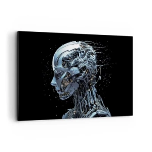 Quadro su tela - Stampe su Tela - Ritratto futuristico di un cyborg in stile industriale su sfondo nero. - 120x80cm - La tecnologia è donna - Decorazione murale moderna per soggiorno e camera da letto ARTTOR