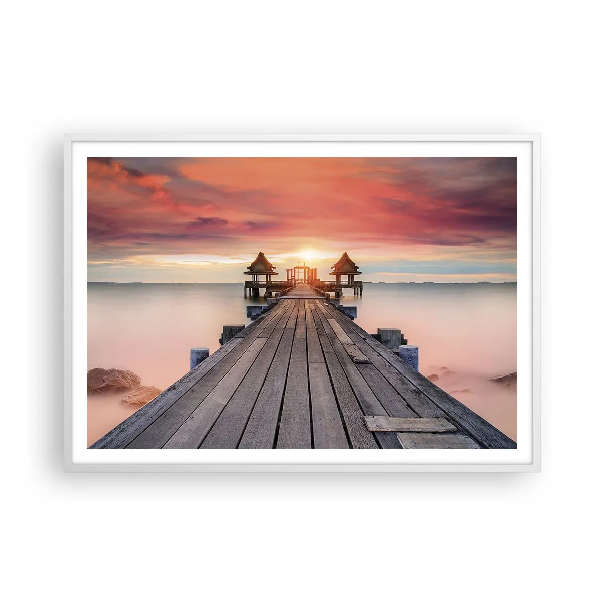 Poster in cornice bianca - Tramonto d'oriente - 100x70 cm
