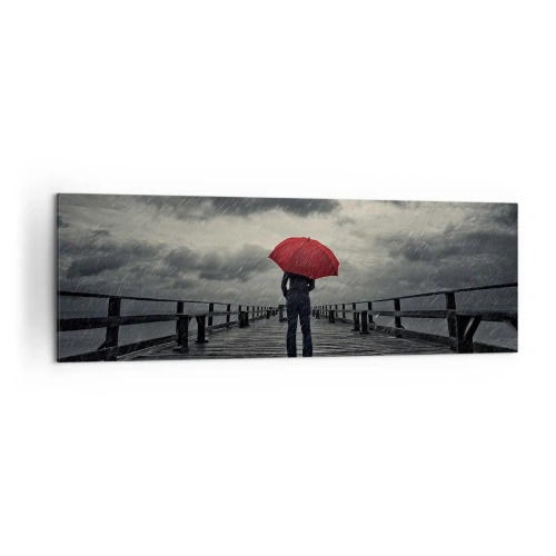 Quadro su tela - Stampe su Tela - Una persona con un ombrello rosso su un molo piovoso - 160x50cm - Non importa che piove - Decorazione murale moderna per soggiorno e camera da letto ARTTOR