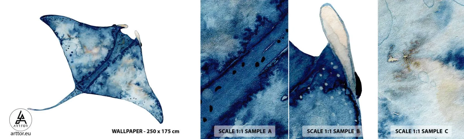 Campione Di Fotomurale Standard Eco - Vita nel blu - Stingray, Pescare, Stile balneare - 100x30 cm