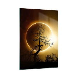 Quadro su vetro - Eclissi solare dietro l'albero - 50x70cm - Eclissi totale - Decorazione murale moderna per soggiorno e camera da letto ARTTOR