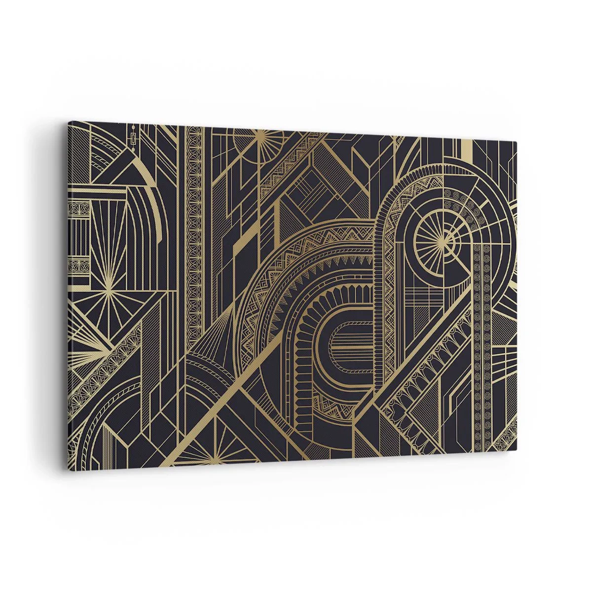 Quadro su tela - Stampe su Tela - Motivi geometrici dorati su sfondo nero in stile Art Déco - 120x80cm - Concetti, idee, progetti - Decorazione murale moderna per soggiorno e camera da letto ARTTOR
