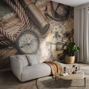 Fotomurali Autoadesivo Deluxe Sticker - Traccia la rotta - Nautico, Mappa del mondo, Bussola - 100x70 cm