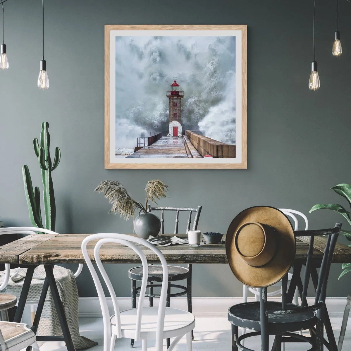 Poster in cornice rovere chiaro - Fragore delle acque, rumore di tempesta - 50x50 cm