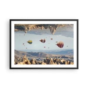 Poster in cornice nera - Palloncini colorati su un paesaggio roccioso - 70x50cm - Qui tutto è possibile - Decorazione murale moderna per soggiorno e camera da letto ARTTOR