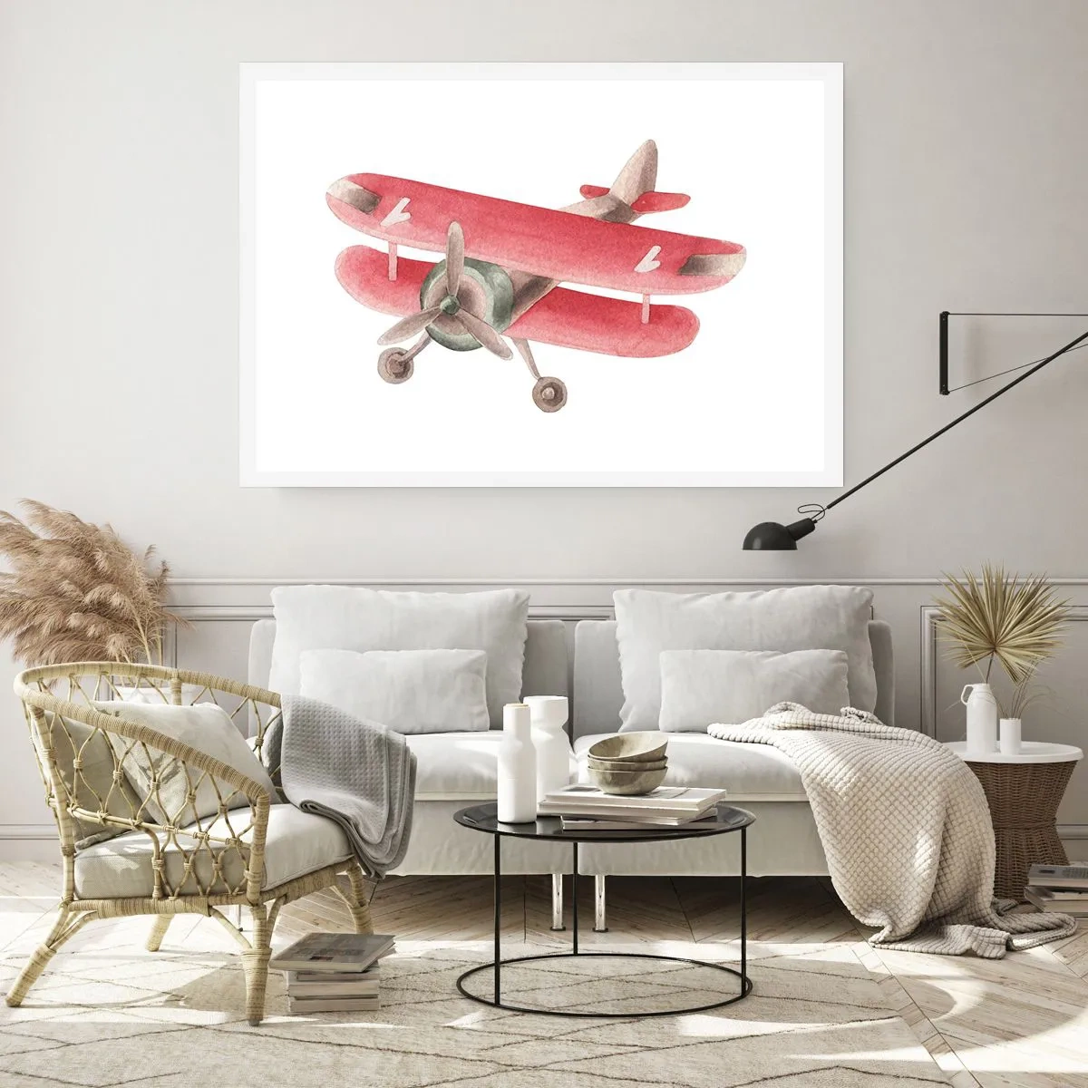 Poster - Aereo retrò rosso su sfondo bianco - 100x70cm - Pronto a volare alto - Decorazione murale moderna per soggiorno e camera da letto ARTTOR