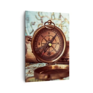 Quadro su tela - Stampe su Tela - Un set retrò con bussola, telescopio e mappa a tema viaggio - 70x100cm - Ti aspetta l'avventura dei pirati dei Caraibi - Decorazione murale moderna per soggiorno e camera da letto ARTTOR