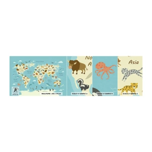 Campione Di Fotomurale Standard Eco - Buoni vicini - Mappa del mondo, Mappa con animali, Animali - 100x30 cm