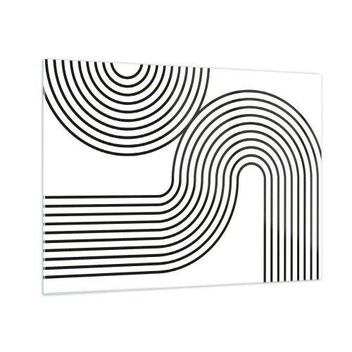 Quadro su vetro - Grafica in bianco e nero con linee parallele curve - 70x50cm - In curva - Decorazione murale moderna per soggiorno e camera da letto ARTTOR