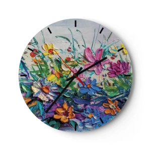 Orologio da parete - Orologio in Vetro - Un paesaggio floreale colorato in tecnica impasto - 30x30cm - Natura per niente morta - Decorazione murale moderna per soggiorno, cucina e camera da letto ARTTOR