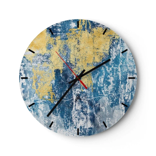Orologio da parete - Orologio in Vetro - Texture con accenti blu e oro - 30x30cm - Astrazione piena di ottimismo - Decorazione murale moderna per soggiorno, cucina e camera da letto ARTTOR