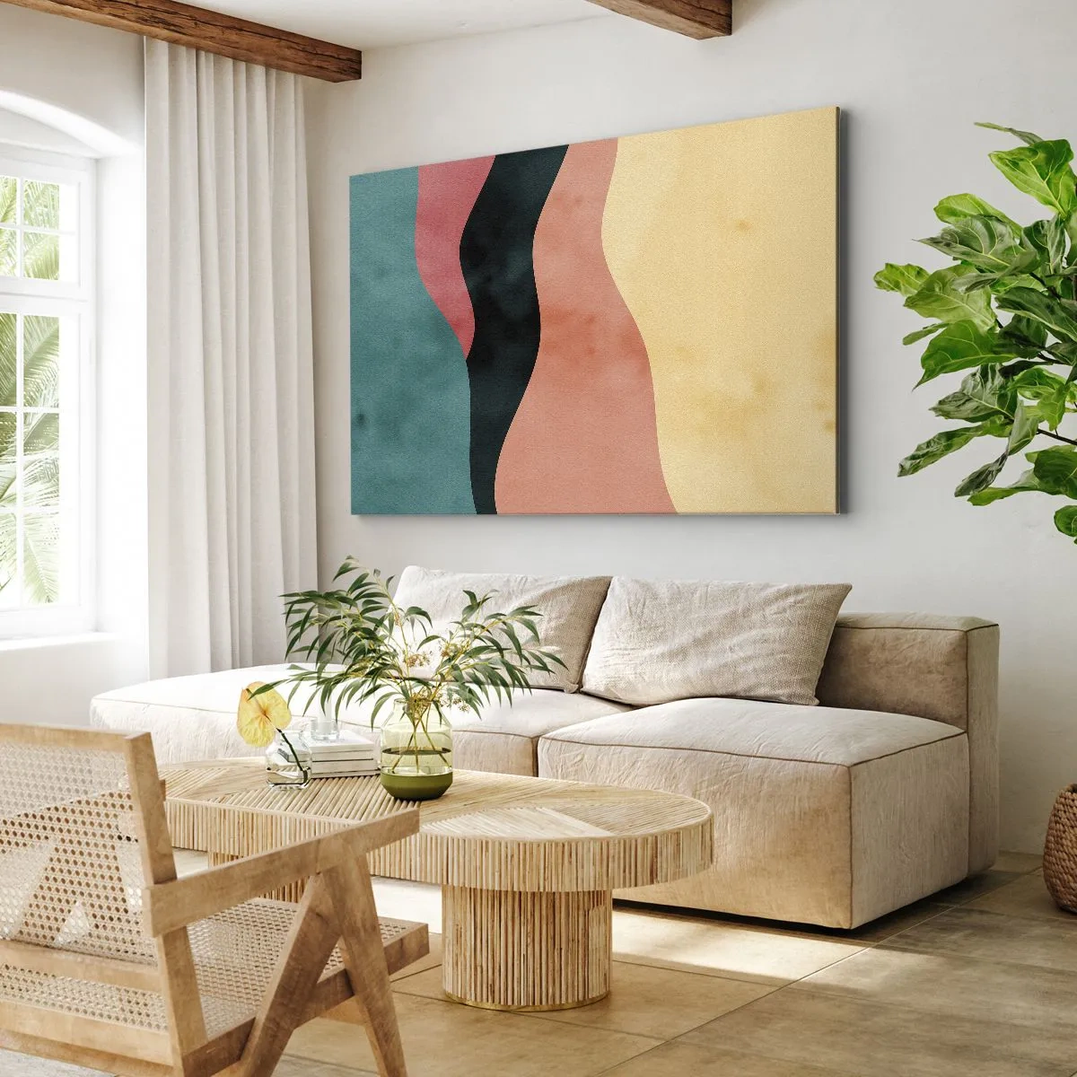 Quadro su tela - Stampe su Tela - Onde astratte in colori pastello - 70x50cm - Difformità conforme - Decorazione murale moderna per soggiorno e camera da letto ARTTOR