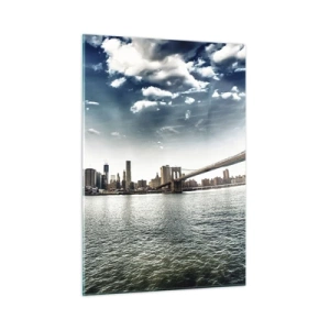 Quadro su vetro - Panorama di New York City con il ponte di Brooklyn - 50x70cm - L'isola di vetro - Decorazione murale moderna per soggiorno e camera da letto ARTTOR
