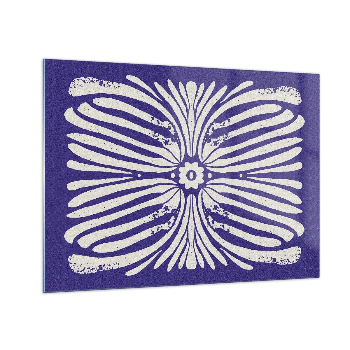 Quadro su vetro - Motivo etnico simmetrico su sfondo viola - 70x50cm - Ispirazioni etniche - Decorazione murale moderna per soggiorno e camera da letto ARTTOR
