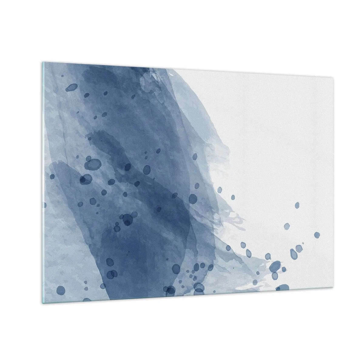 Quadro su vetro - Macchia di acquerello nei toni del blu - 100x70cm - Tulle blu - Decorazione murale moderna per soggiorno e camera da letto ARTTOR