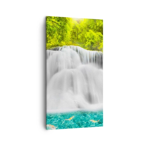Quadro su tela - Stampe su Tela - Cascata spumeggiante dal verde all'azzurro - 45x80 cm